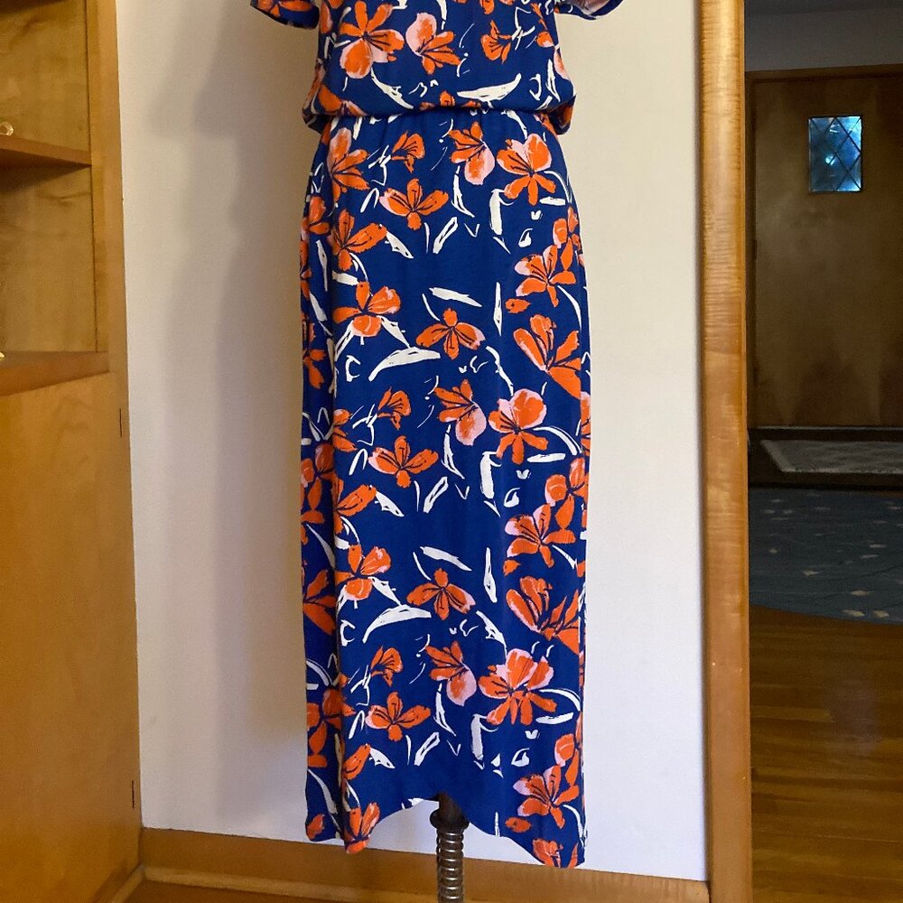 Motto Maxi Tulip Hem Dress Blue Orange Floral - Picture 6 of 9